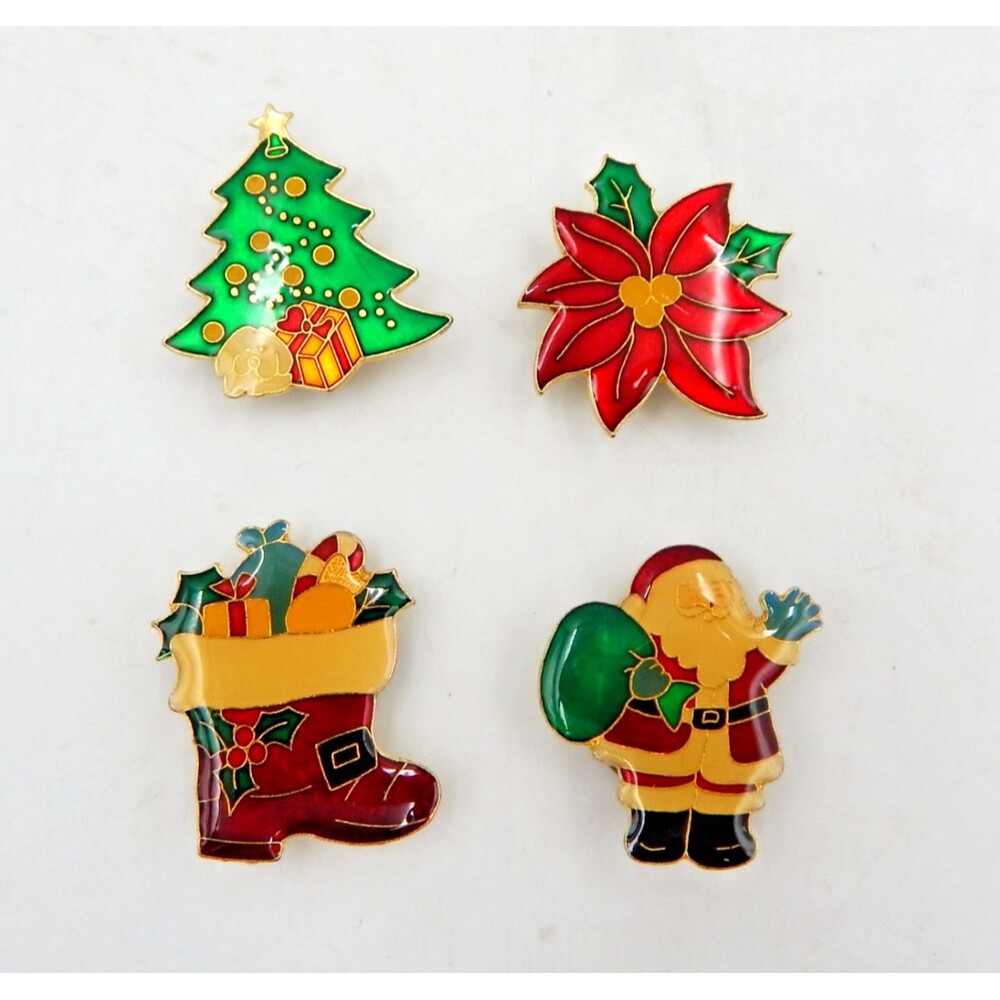 Christmas Sweater Button Covers Enamel Brass Santa Claus Tree Boot Holiday